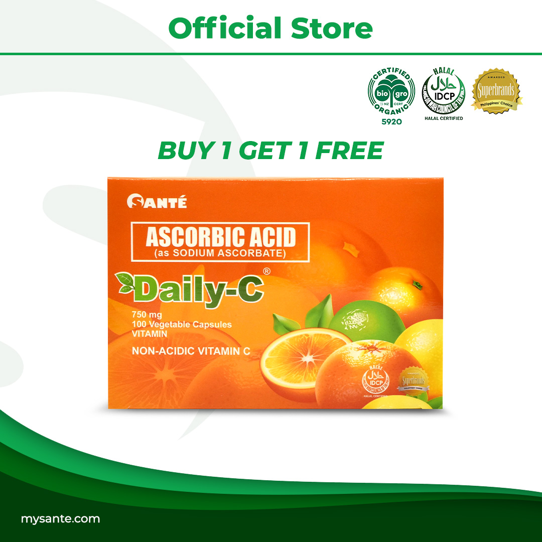 BOGO Pack: Santé Daily-C (Ascorbic Acid as Sodium Ascorbate) 750mg x 100 capsules - 2 units
