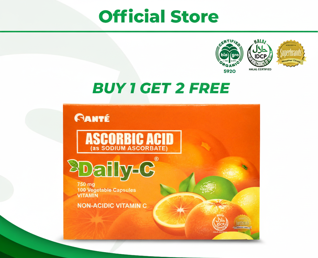 BOGO Pack: Santé Daily-C (Ascorbic Acid as Sodium Ascorbate) 750mg x 100 capsules - 3 units